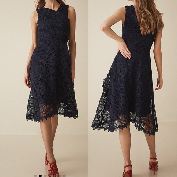 Reiss‎ Rayna Wrap Front Lace Dress, Navy size 8 - Picture 3 of 11